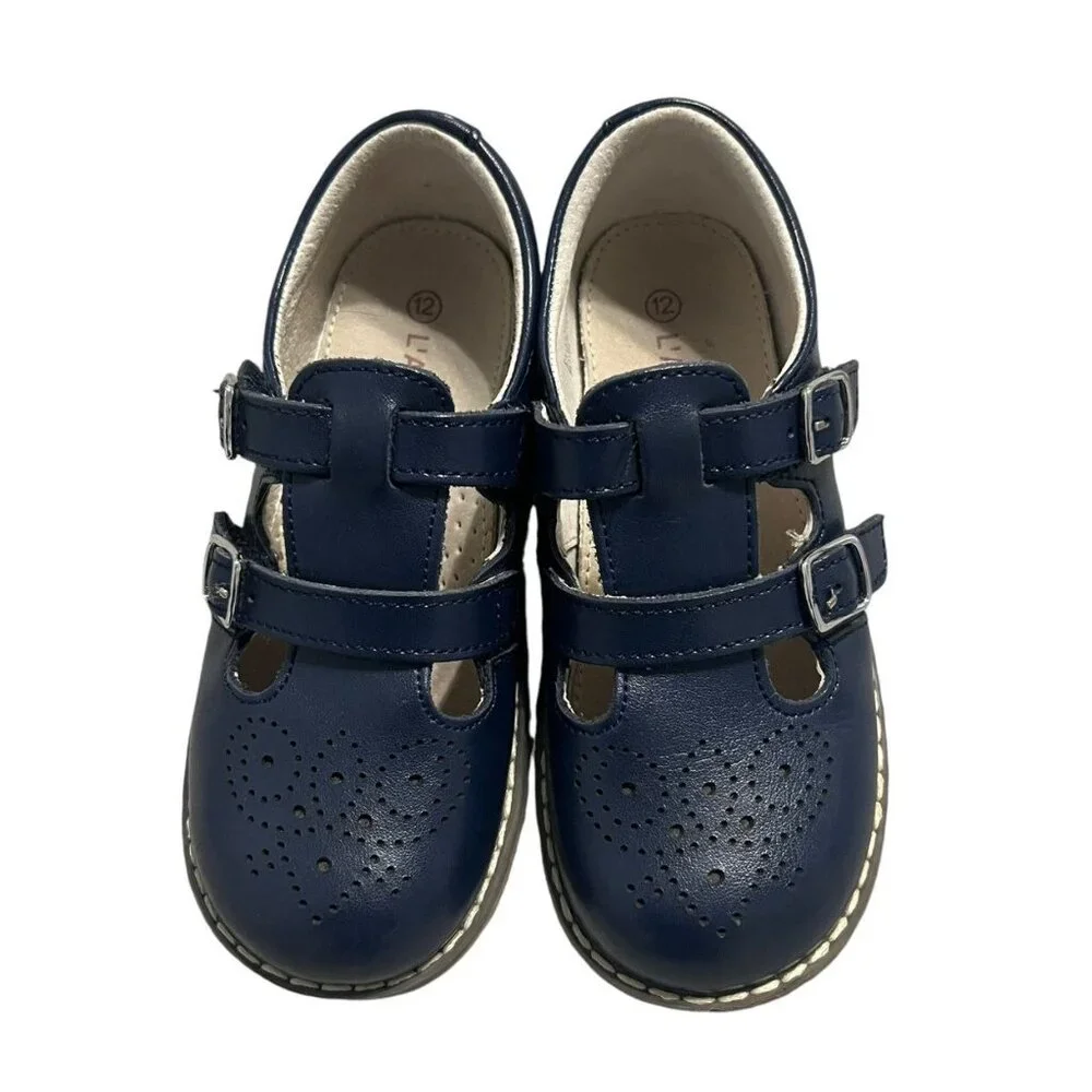 L'Amour Sz 12 Beatrix Navy Leather Mary Jane T-Strap Dress Shoes